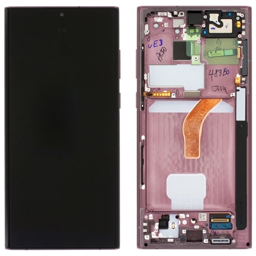 Γνήσια Οθόνη LCD με Μηχανισμό Αφής και Πλαίσιο για Samsung Galaxy S22 Ultra (S908B) GH82-27488B -Χρώμα: Burgundy/Pink