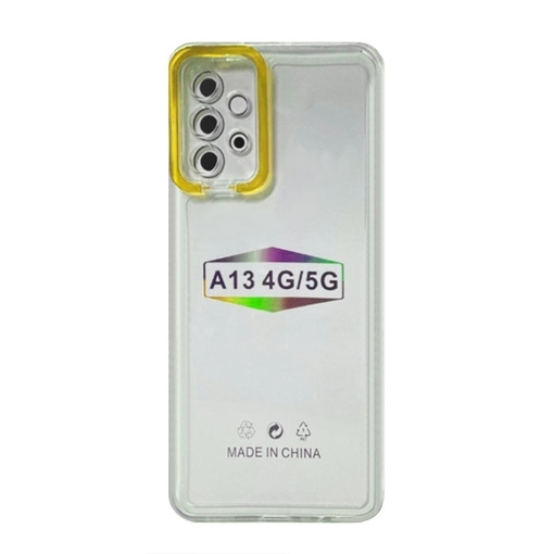 Θήκη Σιλικόνης Fashion Candy Color Διάφανη Με Χρωματιστό Πλαίσιο Κάμερας για Samsung A13 4g - Χρώμα : Κίτρινο