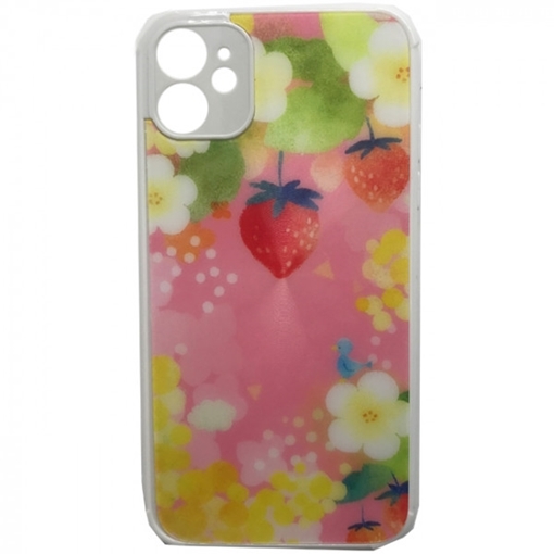 Θήκη Πλάτης Σιλικόνης για Iphone 11 - Χρώμα: Ροζ Με Φραουλίτσες