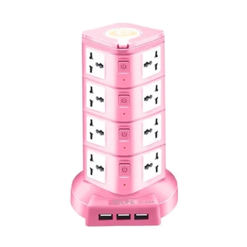 Picture of RELIFE RL-315A 4 layers Multi-fuction Safety Socket with European plug - Color: Pink