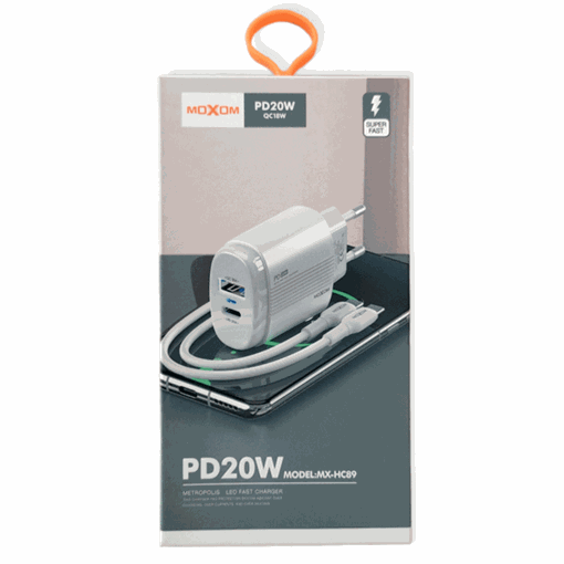 Moxom MX-HC89 Φορτιστής με Θύρα USB-A και USB-C και Καλώδιο USB Lightning 20W - Χρώμα: Λευκό