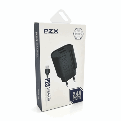 PZX Φορτιστής με Θύρα USB και Καλώδιο Type-C (P23) - Χρώμα: Μαύρο