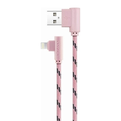 Awei CL-91 Angle (90°) / Πλεγμένο Καλώδιο USB σε Lightning Cable 1m - Χρώμα: Ροζ