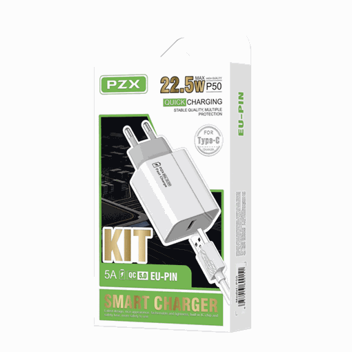 PZX P50 Fast Charging Φορτιστής με Θύρα USB και Καλώδιο Type-C 5.0A /22.5W - Χρώμα: Λευκό