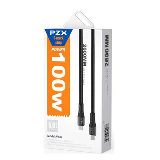 Pzx V187 New Design 2M E-MARK Nylon Cable 100W Fast Charging For Laptop - Χρώμα: Μαύρο