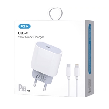 Picture of PZX Charger With Cable Type-C To Iphone (P43) 20W  - Color: White